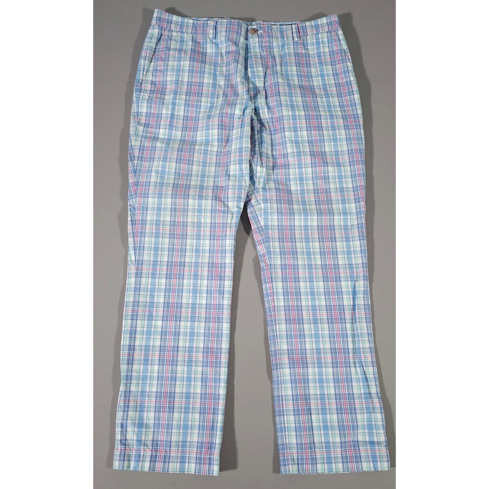 Vineyard Vines Breaker Pants Mens 36x30 Blue Plaid Slim Fit Chinos